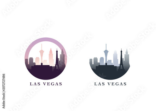 Las Vegas city skyline logo, cityscape vector badge pack, icon set. USA, Nevada state emblem outline with landmarks and buildings. Isolated clip art for web design, graphic art