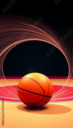 A spinning basketball with vector lines forming a spiral around it, vector, spin