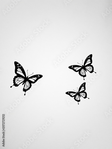 Elegant black and white butterfly silhouettes on a textured background, intricate, black