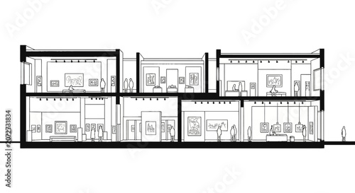Quadro su tela Architectural cross section of a two level art museum