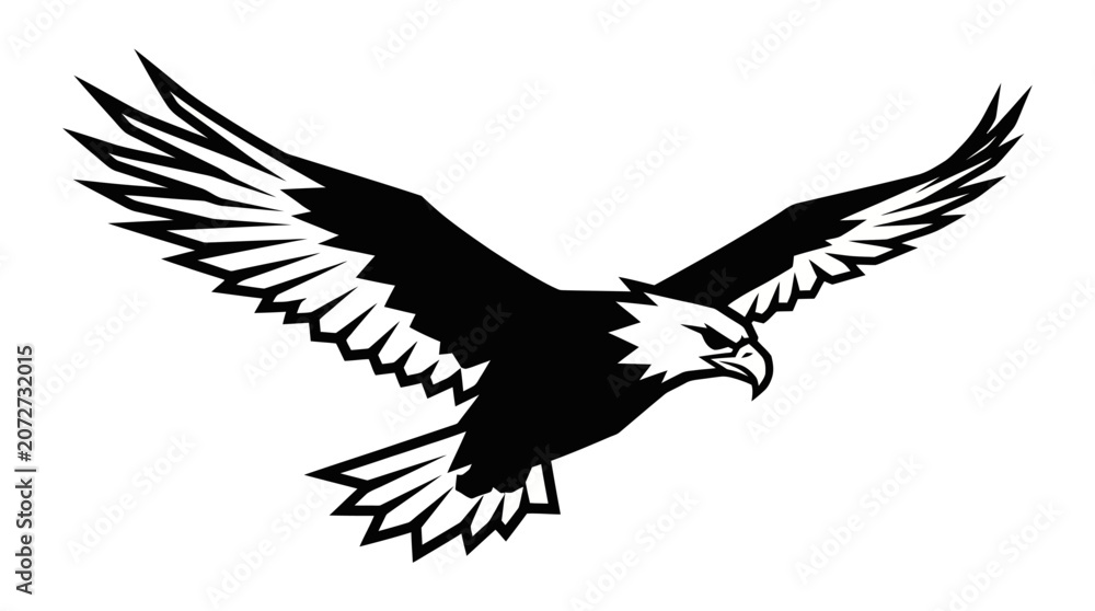 Fototapeta premium Soaring eagle silhouette spreading wings vector art.
