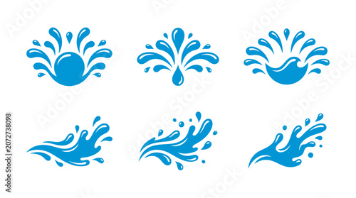 Foto Collection of Blue Water Splash Icons and Liquid Wave Graphic Elements