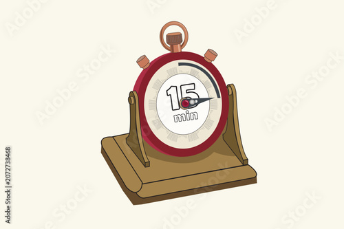 Vintage Number 15 Table Clock Vector Illustration, Retro Wooden Desk Timer vector Design