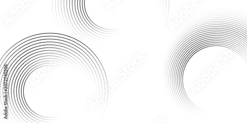 Set of speed lines in circle form. Halftone dotted speed lines. Abstract geometric circles with rotating radial lines. Design element for logo, prints, template or posters. Vector illustration