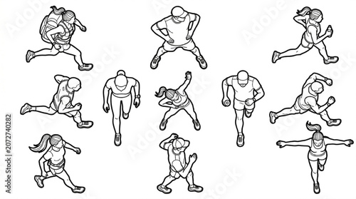 Top View Architectural CAD Running Athlete Figure Block Collection for Sports and Recreation Planning