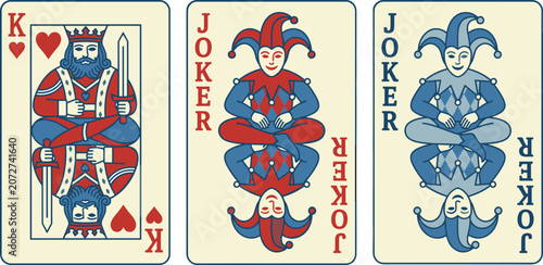 Tableau sur toile Playing Card Icon Set with King of Hearts and Joker Vector Illustration Design