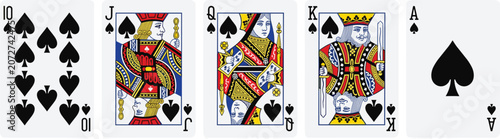 Quadro su tela Playing card icon set with spade suit ten jack queen king and ace vector illustr