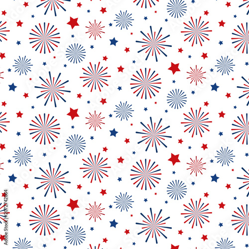 Patriotic Fireworks and Stars Seamless Pattern Background