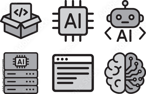 Artificial Intelligence and Machine Learning Icons set 2Tone