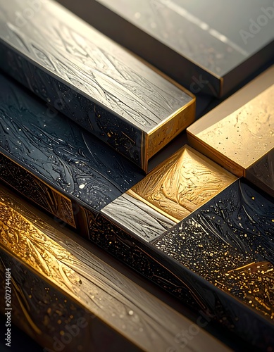 Golden and metallic bars closeup texture.