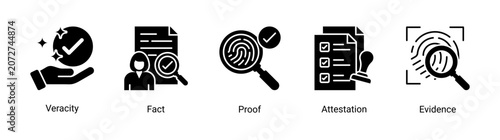 Tableau sur toile Proof and evidence icon set featuring facts,attestation,verification and evidence concepts for credibility and validation processes