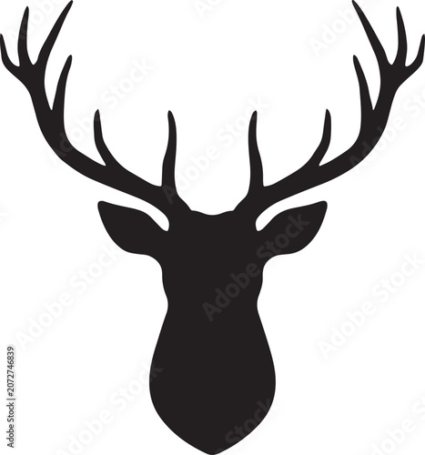 Deer Antlers Head Black Silhouette Vector