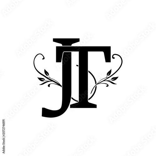 A vector graphic of an elegant wedding monogram logo featuring the initials J and T seamlessly integrated. This vector is perfect for company logos, wedding name designs, templates, banners, etc.