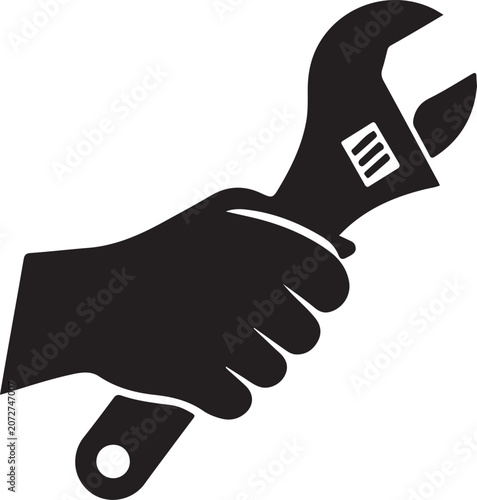 Hand Holding Wrench Black Silhouette Tool Vector