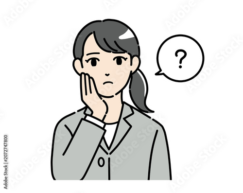 考え事をするスーツを着た若い女性のイラスト　正面