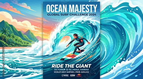 Fotografie Extreme Professional Surfer Riding A Massive Barrel Wave During A Tropical Ocean