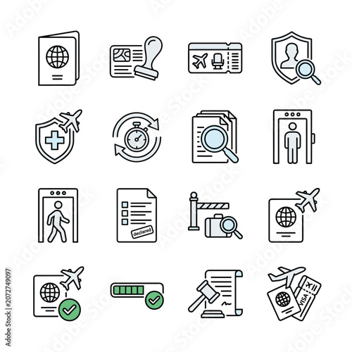 Travel And Immigration Icons With Passport With Airplane