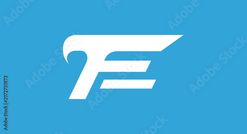 Foto Simplistic stylized white logo of a bird's head with a sharp beak on blue backgr