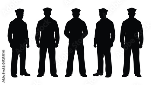 Police officers silhouettes standing in line