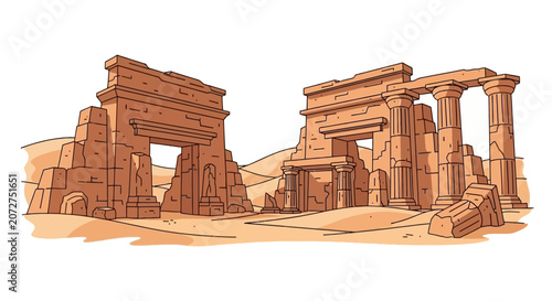 Tableau sur toile Ancient desert ruins with stone columns and monumental gateways
