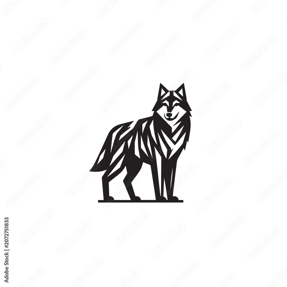 Fototapeta premium Grey wolf silhouette, Hunting wolf shape, Walking wolf profile, Prowling wolf stance, Wolf pack vector
