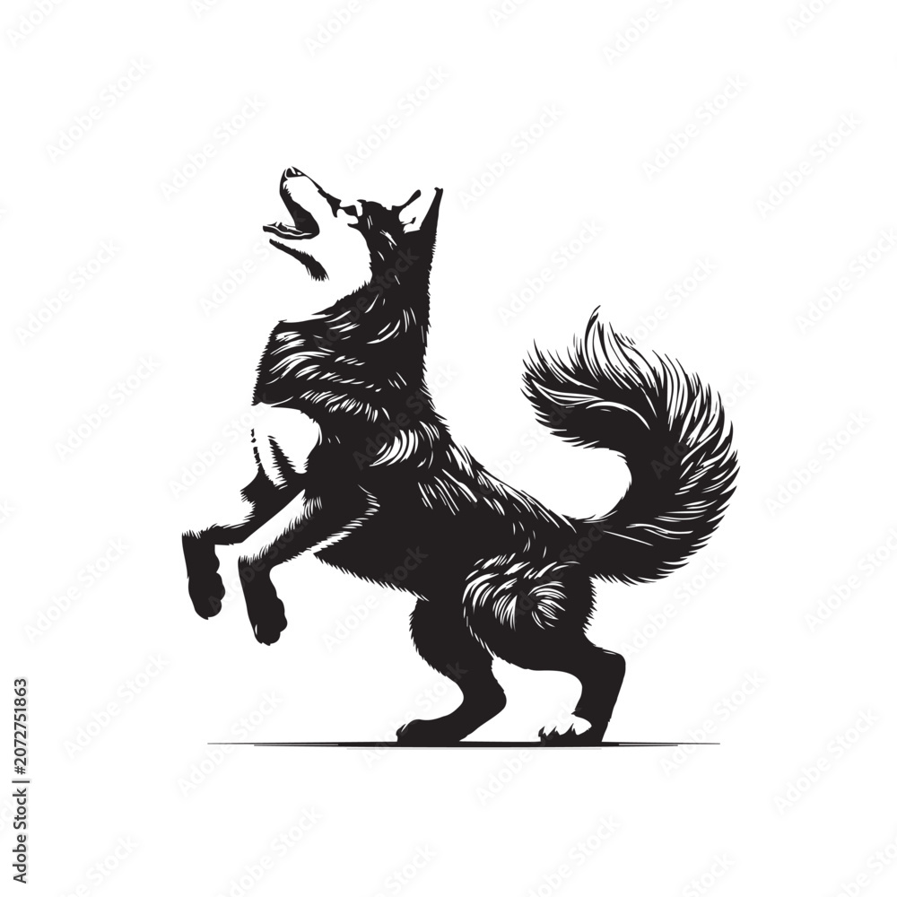 Fototapeta premium Grey wolf silhouette, Hunting wolf shape, Walking wolf profile, Prowling wolf stance, Wolf pack vector
