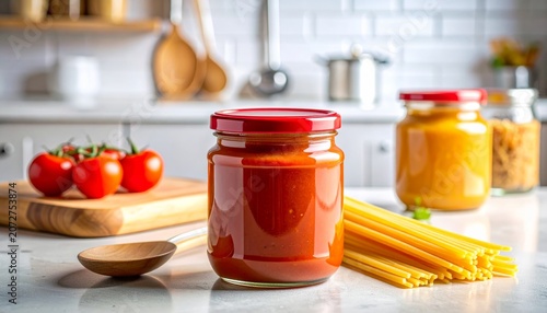Fresh Organic Tomato Juice in Glass Jar with Ripe Tomatoes and Healthy Homemade Ingredients on White Background
