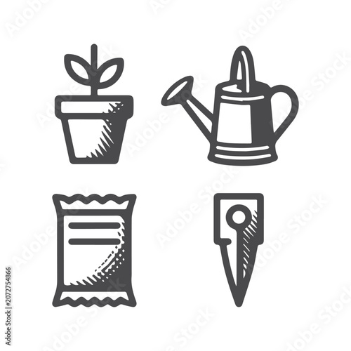 Gardening tools and supplies icons