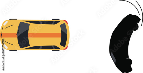 Tableau sur toile Taxi Car Top View Icon with Boomerang Silhouette Vector Illustration Set Design