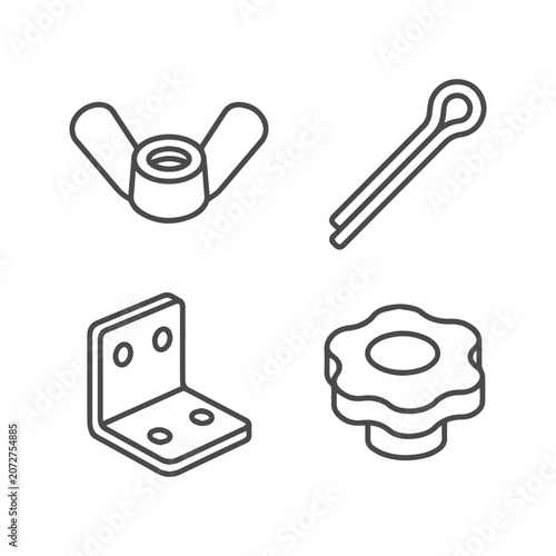 Four common hardware fasteners and connectors