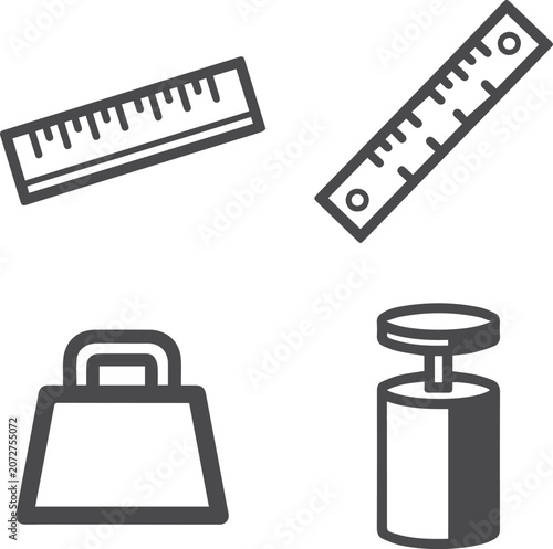 Various measurement tools and weights icons