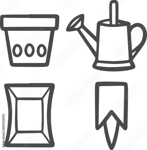 Gardening Icons Plant Pot Watering Can Seed Packet Marker
