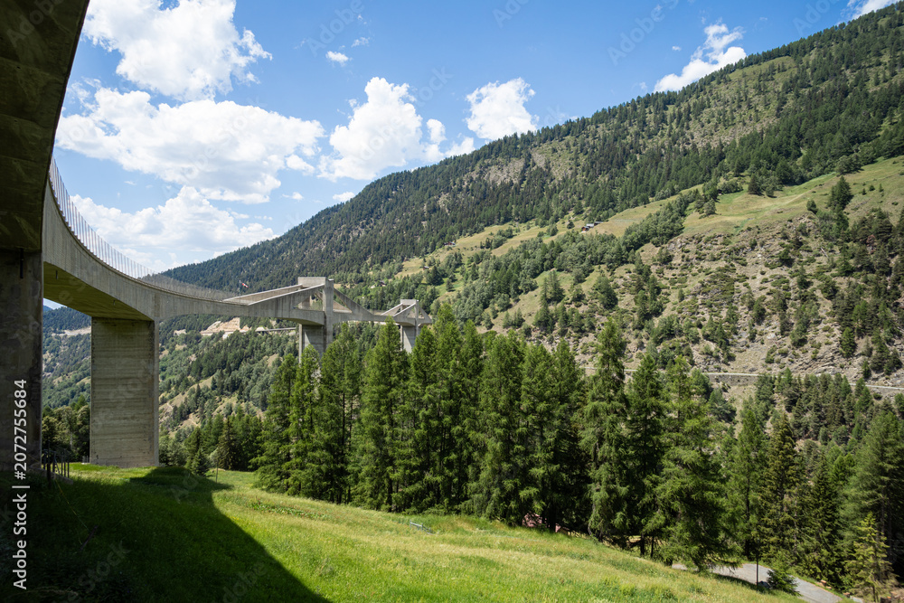 Fototapeta premium Ganterbrücke, a spectacular bridge over the Simplon Pass. Made of concrete, it's a high-quality engineering feat.