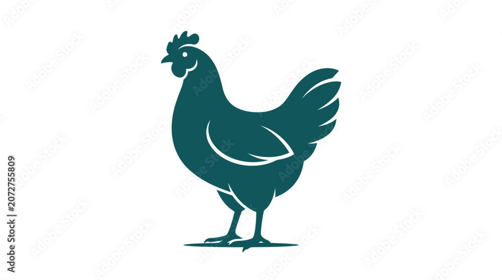Fototapeta premium Chicken silhouette for agricultural branding and organic farming.