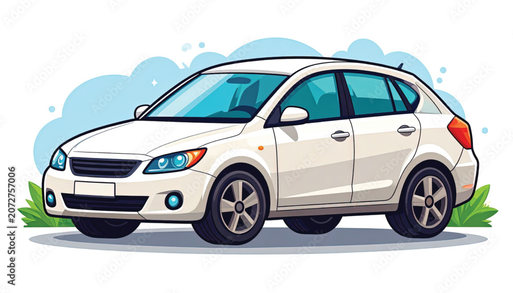Fototapeta premium White Car Side View Illustration.