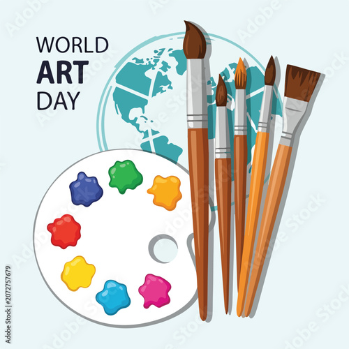 A colorful illustration celebrating World Art Day with brushes