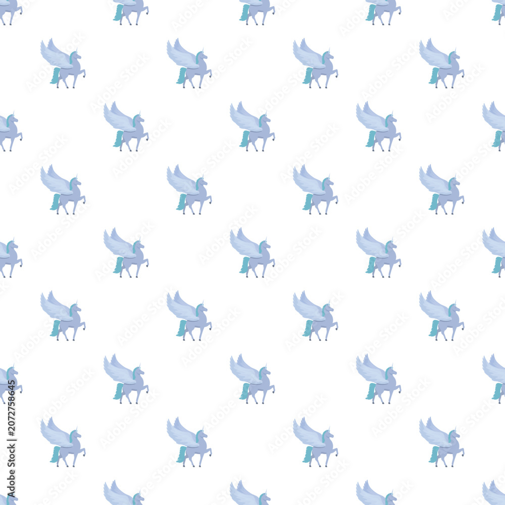 Naklejka premium Whimsical repeated flying winged unicorns creating a seamless fantasy pattern
