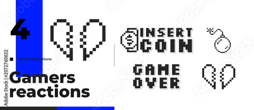 Photos Retro arcade pixel art black and white gaming reaction set