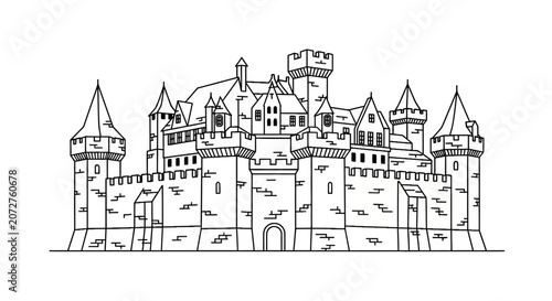 Photos Medieval stone castle with multiple towers and defensive walls