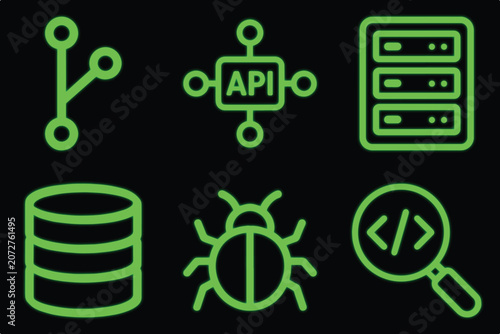 Web Development Icon Set Green Neon
