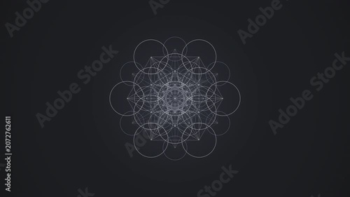 Seamless 4K loop of a glowing iridescent metatron cube sacred-geometry pattern breathing in radial symmetry in rich volumetric light. Ideal for video overlay, mindfulness. 4K UHD.