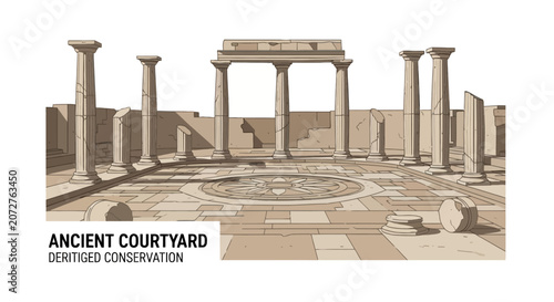 Fotografie Ancient stone courtyard with classical columns and patterned floor
