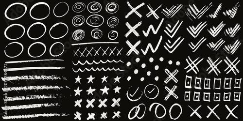 Fotografija Chalk doodle collection on black background hand drawn style elements