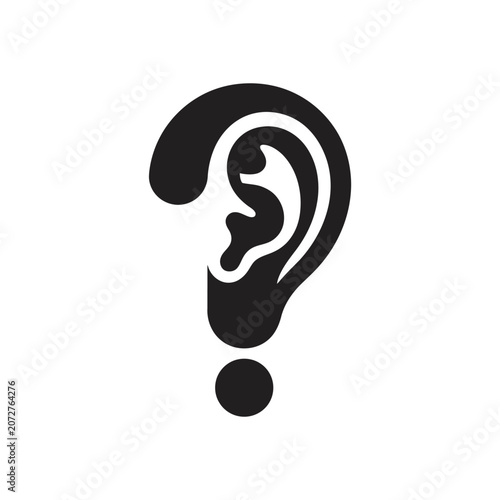Creative ear combined with a question mark black icon.