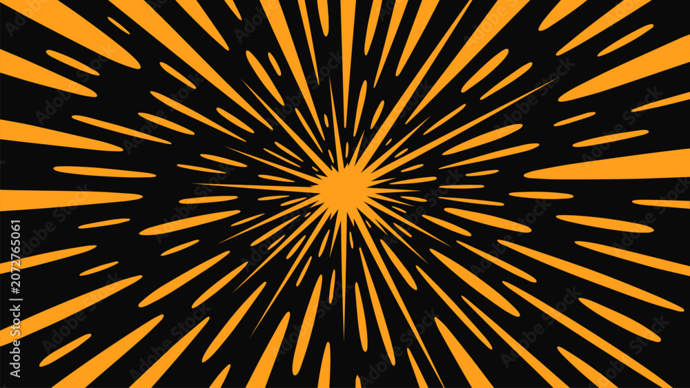 Fototapeta premium Orange and Black Radiating Starburst Background with Dynamic Retro Rays Abstract Vector Branding Design Illustration