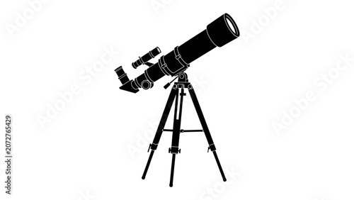 Canvas Print Telescope on Tripod: A detailed silhouette of a scientific telescope mounted on a sturdy tripod, ready for stargazing and astronomical observation