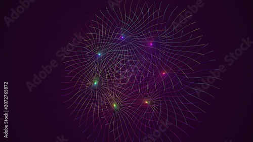 Cinematic 4K seamless loop of a glowing magenta radial burst morphing through an abstract topology field in rich volumetric light. Ideal for vj loop, meditation background. 4K UHD.