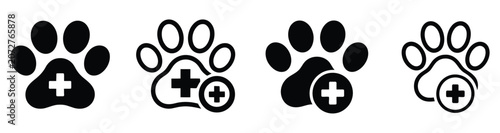 Tableau sur toile Animal paw print vector icon featuring medical cross symbols for veterinary care