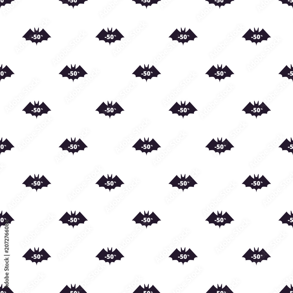 Fototapeta premium Bat silhouetted symbols showing 50 percent discount repeat in a seamless halloween pattern