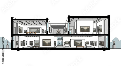 Konstfotografi Architectural section of a modern art museum with various galleries
